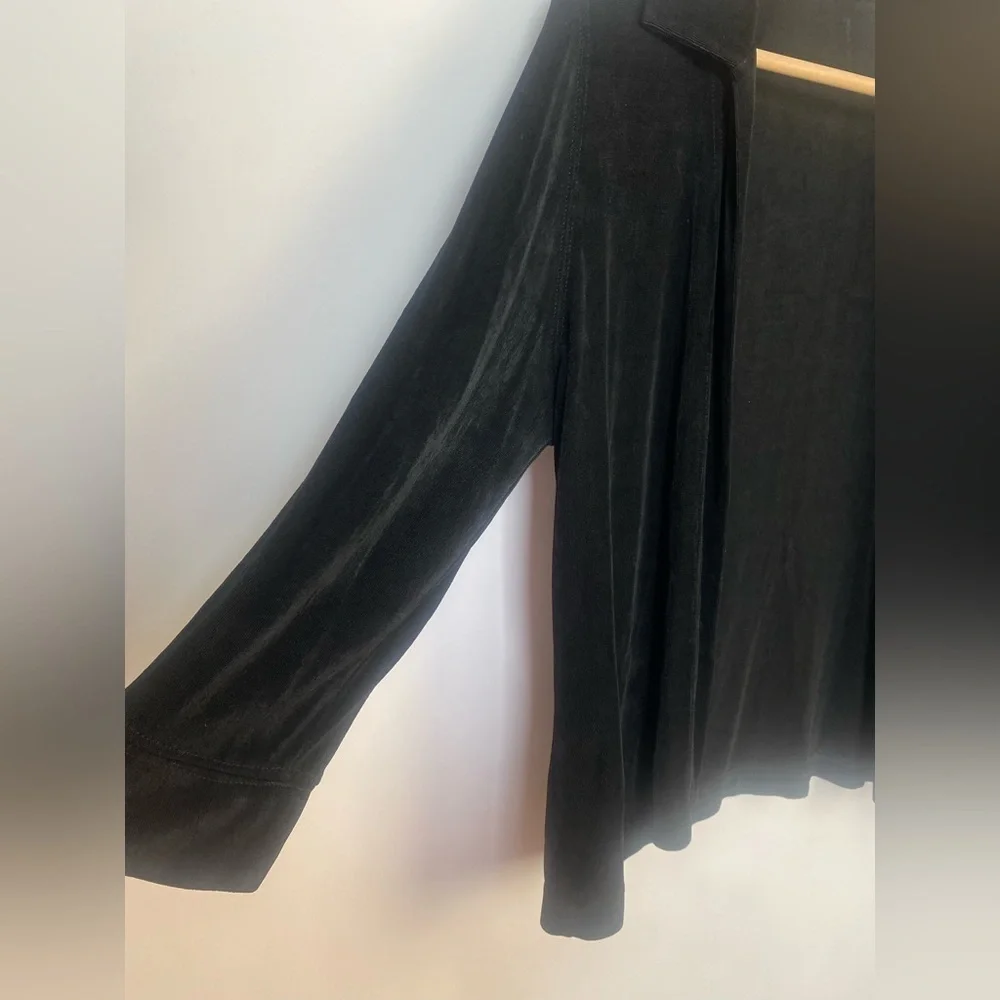 Vtg Mark Singer Softwear 90s Black Jersey Cardigan Knit Open Front Medium Petite